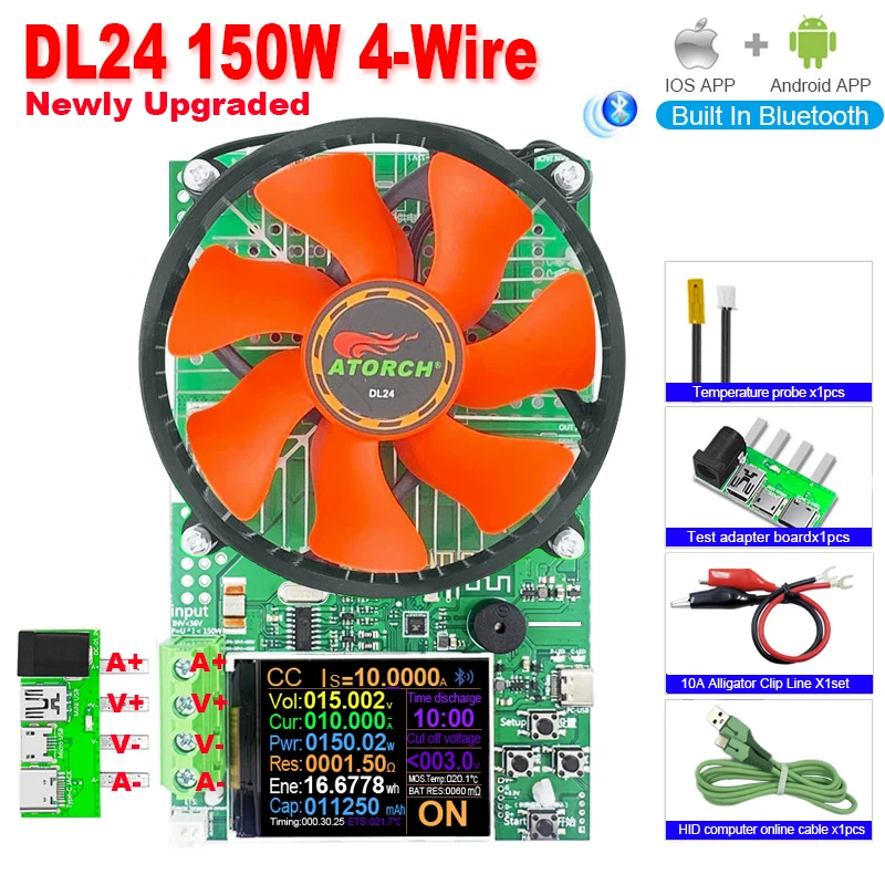 DL24 150W 20A DC Power USB Tester Electronic Load Lithium Battery Capacity Monitor Discharge Meter Supply Checker With APP