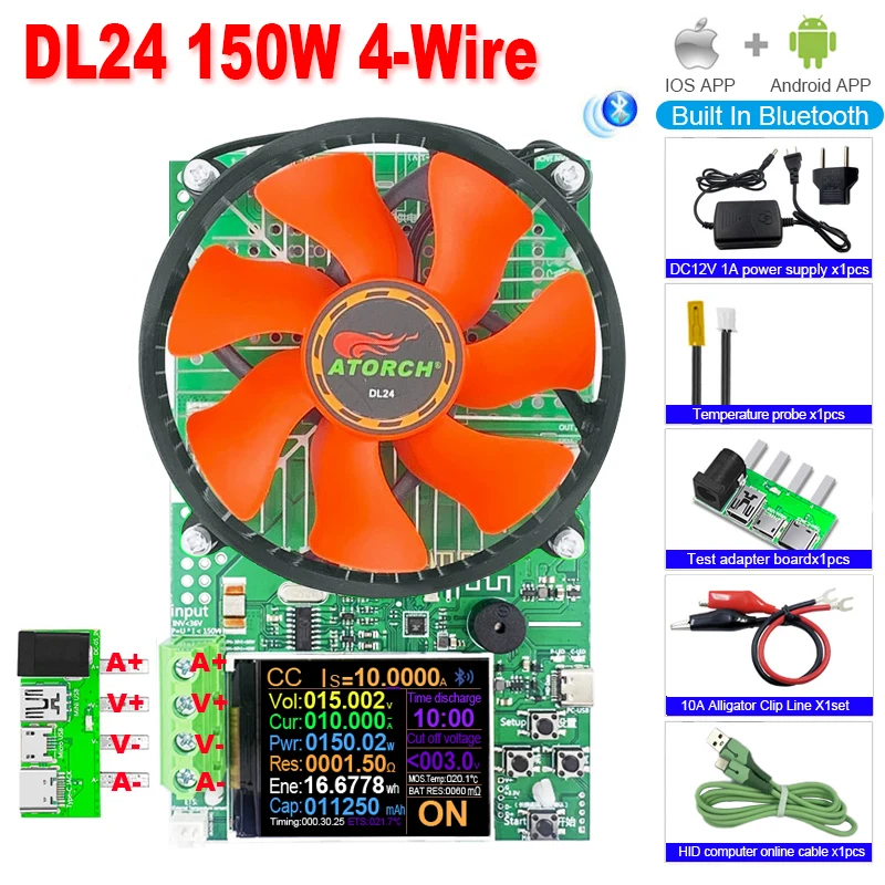 DL24 150W 20A DC Power USB Tester Electronic Load Lithium Battery Capacity Monitor Discharge Meter Supply Checker With APP
