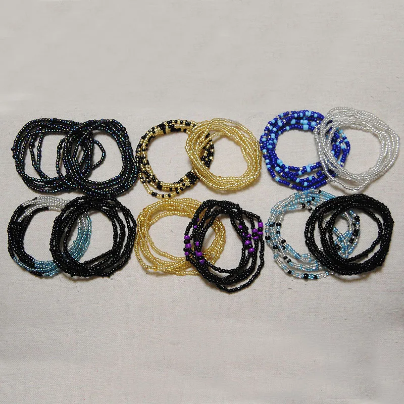 2 Pcs Sexy Summer Waist Bead Chains African Belly Beads Colorful Beach Bikini Body Belly Chain Elastic Jewelry for Women Girls