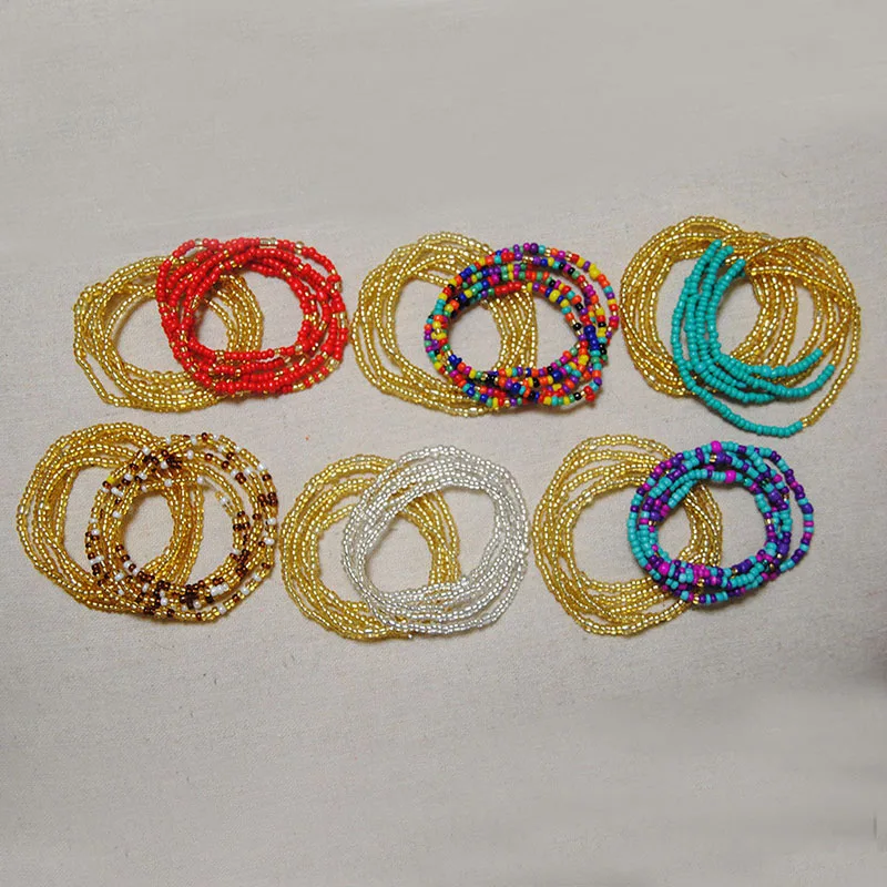 2 Pcs Sexy Summer Waist Bead Chains African Belly Beads Colorful Beach Bikini Body Belly Chain Elastic Jewelry for Women Girls