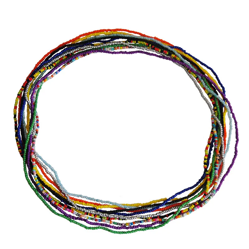 2 Pcs Sexy Summer Waist Bead Chains African Belly Beads Colorful Beach Bikini Body Belly Chain Elastic Jewelry for Women Girls