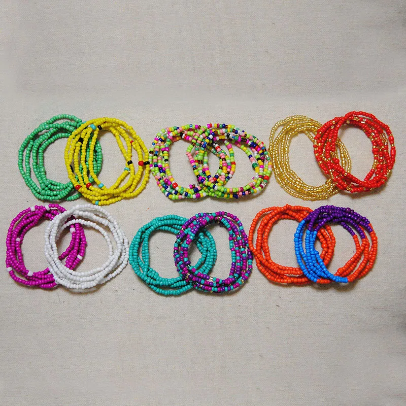 2 Pcs Sexy Summer Waist Bead Chains African Belly Beads Colorful Beach Bikini Body Belly Chain Elastic Jewelry for Women Girls