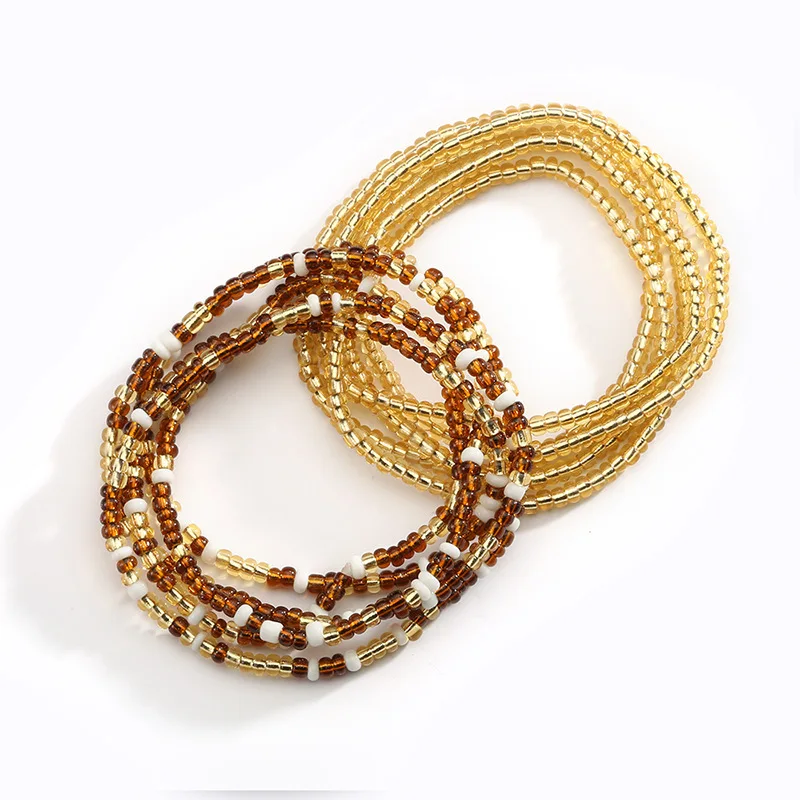 2 Pcs Sexy Summer Waist Bead Chains African Belly Beads Colorful Beach Bikini Body Belly Chain Elastic Jewelry for Women Girls