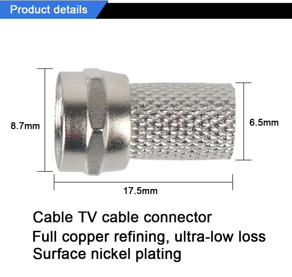 Tungfull New Copper Twist On RG6 F Type Coaxial Cable Connector Plugs High Quality Connector For TV Satellite Virgin Cable