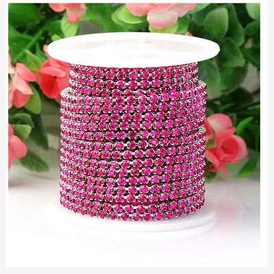 1yard/Piece 30Colors SS6-SS16 Glass Crystal Rhinestone Chain Silver Bottom Sew on Cup Chains For Diy Garment Bags Decorations