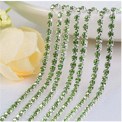 1yard/Piece 30Colors SS6-SS16 Glass Crystal Rhinestone Chain Silver Bottom Sew on Cup Chains For Diy Garment Bags Decorations