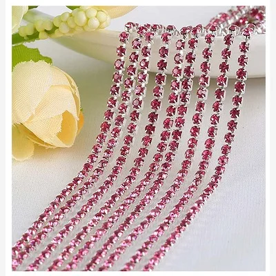 1yard/Piece 30Colors SS6-SS16 Glass Crystal Rhinestone Chain Silver Bottom Sew on Cup Chains For Diy Garment Bags Decorations
