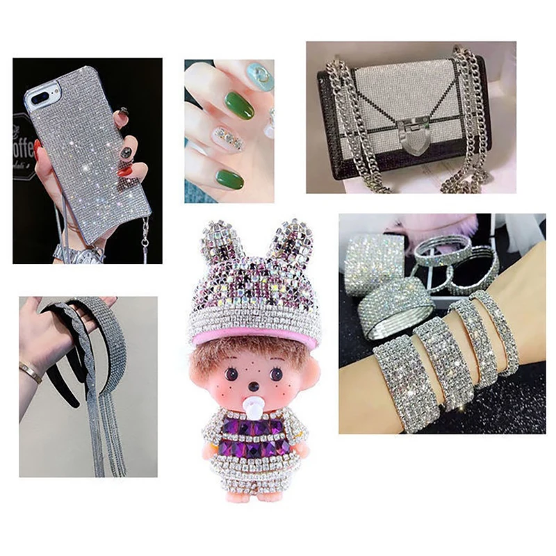 1yard/Piece 30Colors SS6-SS16 Glass Crystal Rhinestone Chain Silver Bottom Sew on Cup Chains For Diy Garment Bags Decorations