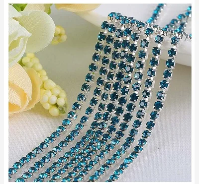 1yard/Piece 30Colors SS6-SS16 Glass Crystal Rhinestone Chain Silver Bottom Sew on Cup Chains For Diy Garment Bags Decorations