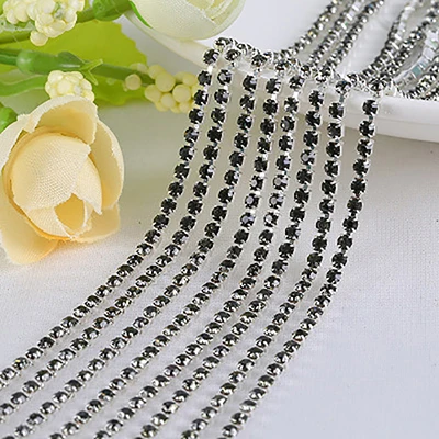 1yard/Piece 30Colors SS6-SS16 Glass Crystal Rhinestone Chain Silver Bottom Sew on Cup Chains For Diy Garment Bags Decorations
