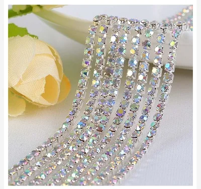 1yard/Piece 30Colors SS6-SS16 Glass Crystal Rhinestone Chain Silver Bottom Sew on Cup Chains For Diy Garment Bags Decorations