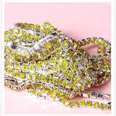 1yard/Piece 30Colors SS6-SS16 Glass Crystal Rhinestone Chain Silver Bottom Sew on Cup Chains For Diy Garment Bags Decorations