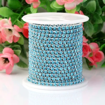 1yard/Piece 30Colors SS6-SS16 Glass Crystal Rhinestone Chain Silver Bottom Sew on Cup Chains For Diy Garment Bags Decorations