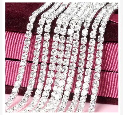 1yard/Piece 30Colors SS6-SS16 Glass Crystal Rhinestone Chain Silver Bottom Sew on Cup Chains For Diy Garment Bags Decorations