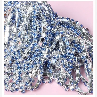 1yard/Piece 30Colors SS6-SS16 Glass Crystal Rhinestone Chain Silver Bottom Sew on Cup Chains For Diy Garment Bags Decorations
