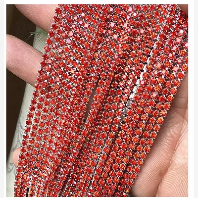 1yard/Piece 30Colors SS6-SS16 Glass Crystal Rhinestone Chain Silver Bottom Sew on Cup Chains For Diy Garment Bags Decorations