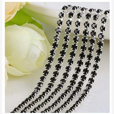 1yard/Piece 30Colors SS6-SS16 Glass Crystal Rhinestone Chain Silver Bottom Sew on Cup Chains For Diy Garment Bags Decorations