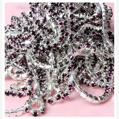 1yard/Piece 30Colors SS6-SS16 Glass Crystal Rhinestone Chain Silver Bottom Sew on Cup Chains For Diy Garment Bags Decorations