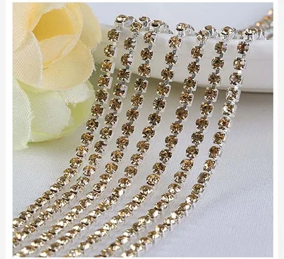 1yard/Piece 30Colors SS6-SS16 Glass Crystal Rhinestone Chain Silver Bottom Sew on Cup Chains For Diy Garment Bags Decorations
