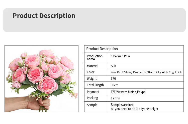 30cm Rose Pink Silk Peony Artificial Flowers Bouquet 5 Big Head and 4 Bud Cheap Fake Flowers for Home Wedding Decoration Indoor