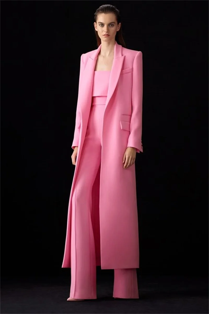 Designer Women Suits Sets 2023 Fashion Long Blazer+Wide Leg Pants 2 Piece Elongated Jacket Formal Prom Evening Dress Customized