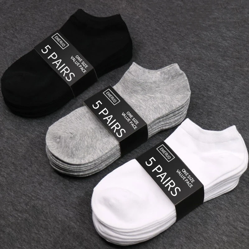 5pairs Mens Socks Boat Black Business Solid Color Breathable Comfortable High Quality Ankle