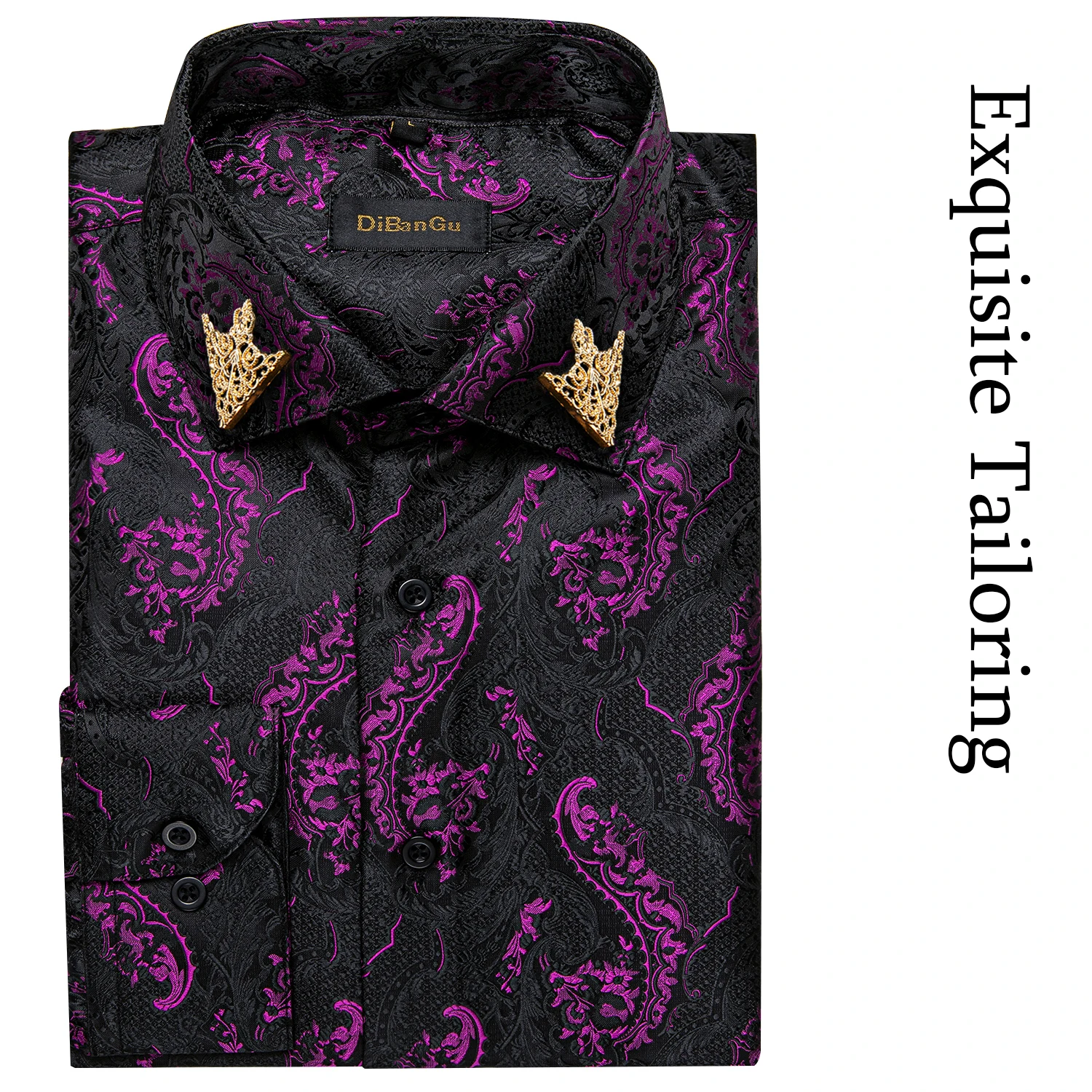 26 Colors Luxury Men's Shirts Long Sleeves Paisley Floral Printed Jacquard Purple Blue Black Shirt for Man Fall Winter Blouse
