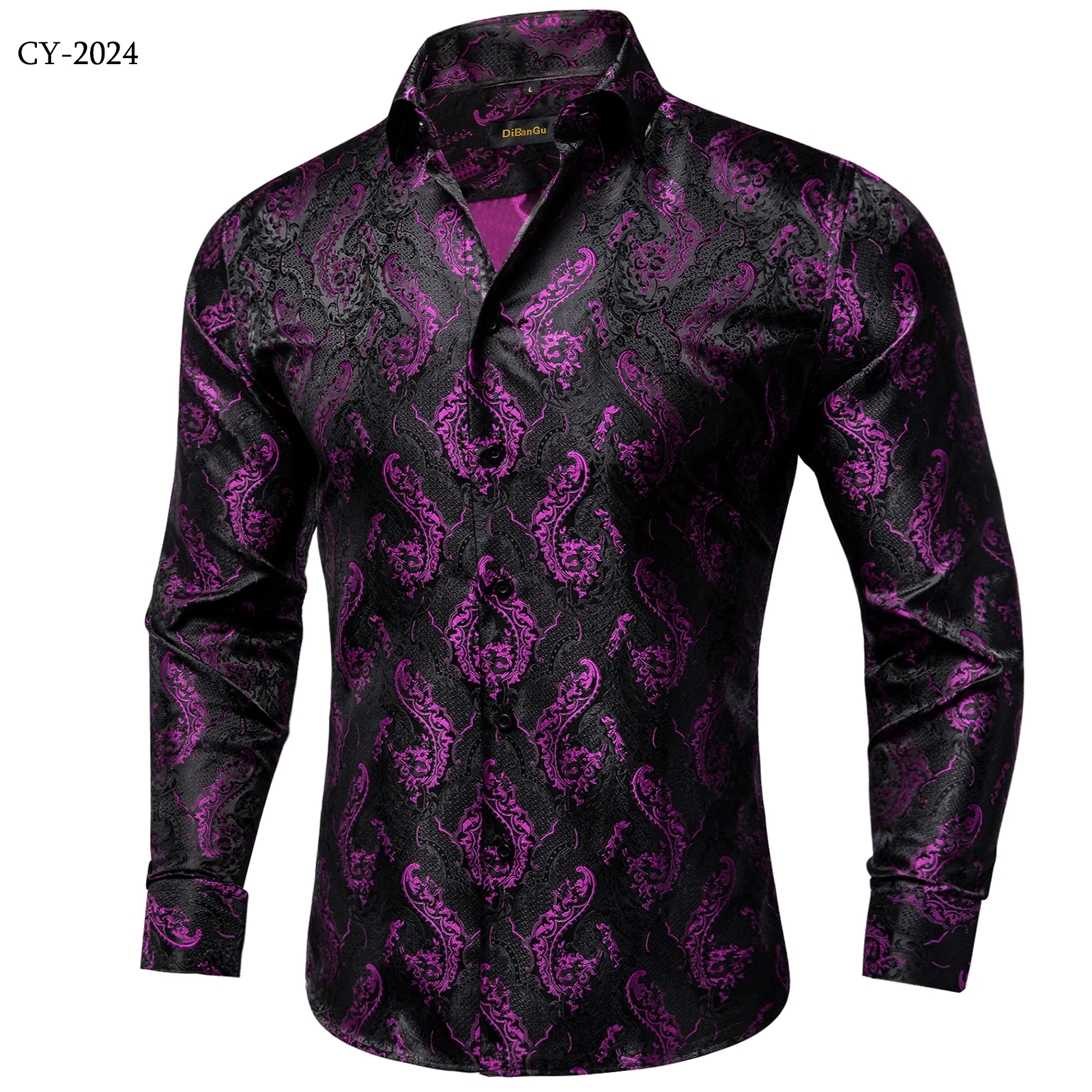 26 Colors Luxury Men's Shirts Long Sleeves Paisley Floral Printed Jacquard Purple Blue Black Shirt for Man Fall Winter Blouse