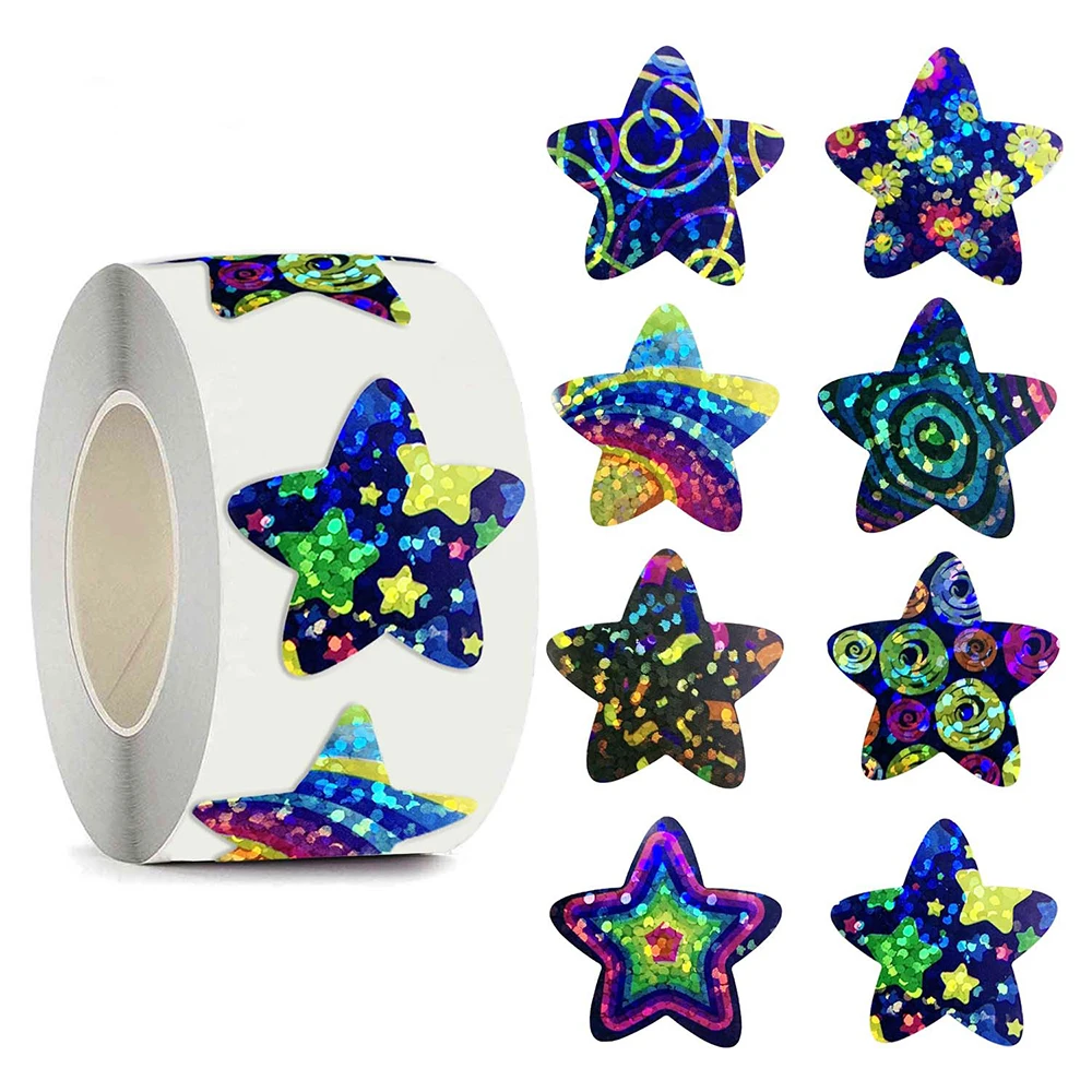 50-500pcs Holographic Color Star Stickers Reward Foil Star Stickers Labels For Wall Crafts Classroom Supplies Stationery Sticker