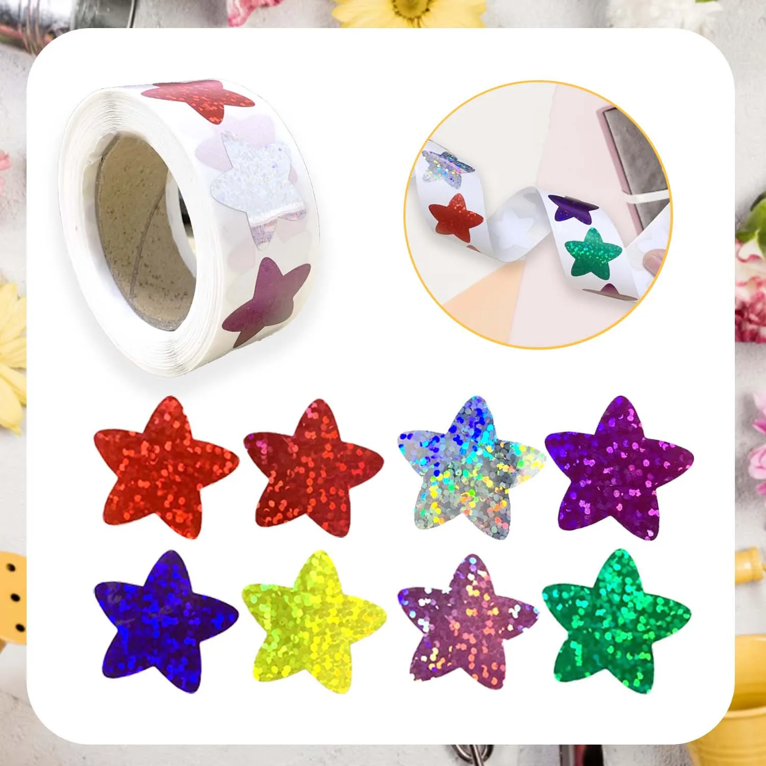 50-500pcs Holographic Color Star Stickers Reward Foil Star Stickers Labels For Wall Crafts Classroom Supplies Stationery Sticker