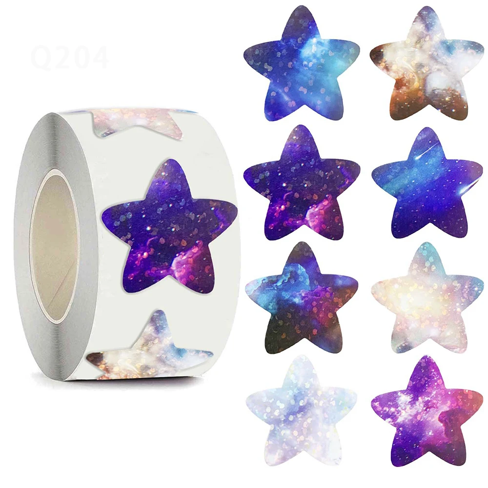 50-500pcs Holographic Color Star Stickers Reward Foil Star Stickers Labels For Wall Crafts Classroom Supplies Stationery Sticker