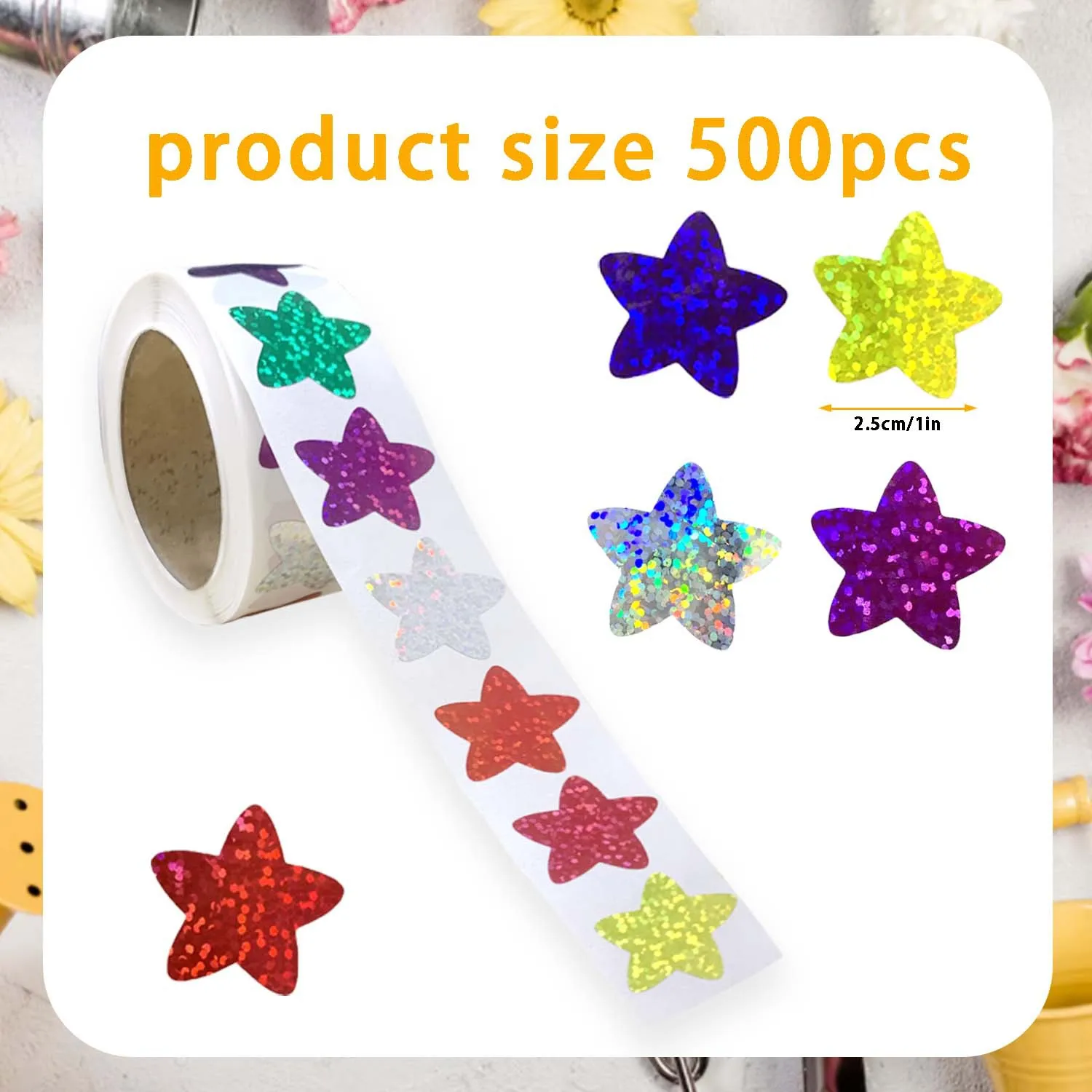 50-500pcs Holographic Color Star Stickers Reward Foil Star Stickers Labels For Wall Crafts Classroom Supplies Stationery Sticker