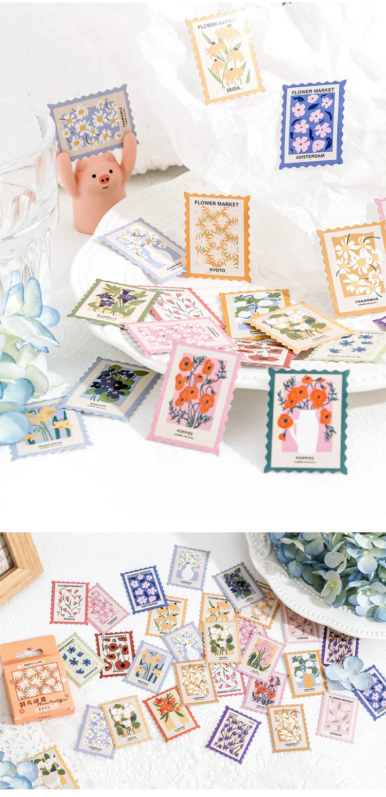 46pcs Flower Post Office Series Decorative Boxed Stickers Scrapbooking Label Diary Stationery Album Phone Journal Planner