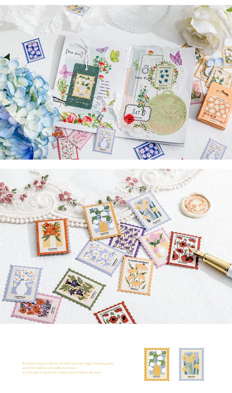 46pcs Flower Post Office Series Decorative Boxed Stickers Scrapbooking Label Diary Stationery Album Phone Journal Planner
