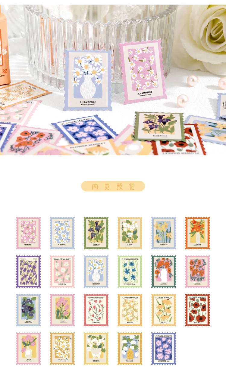 46pcs Flower Post Office Series Decorative Boxed Stickers Scrapbooking Label Diary Stationery Album Phone Journal Planner