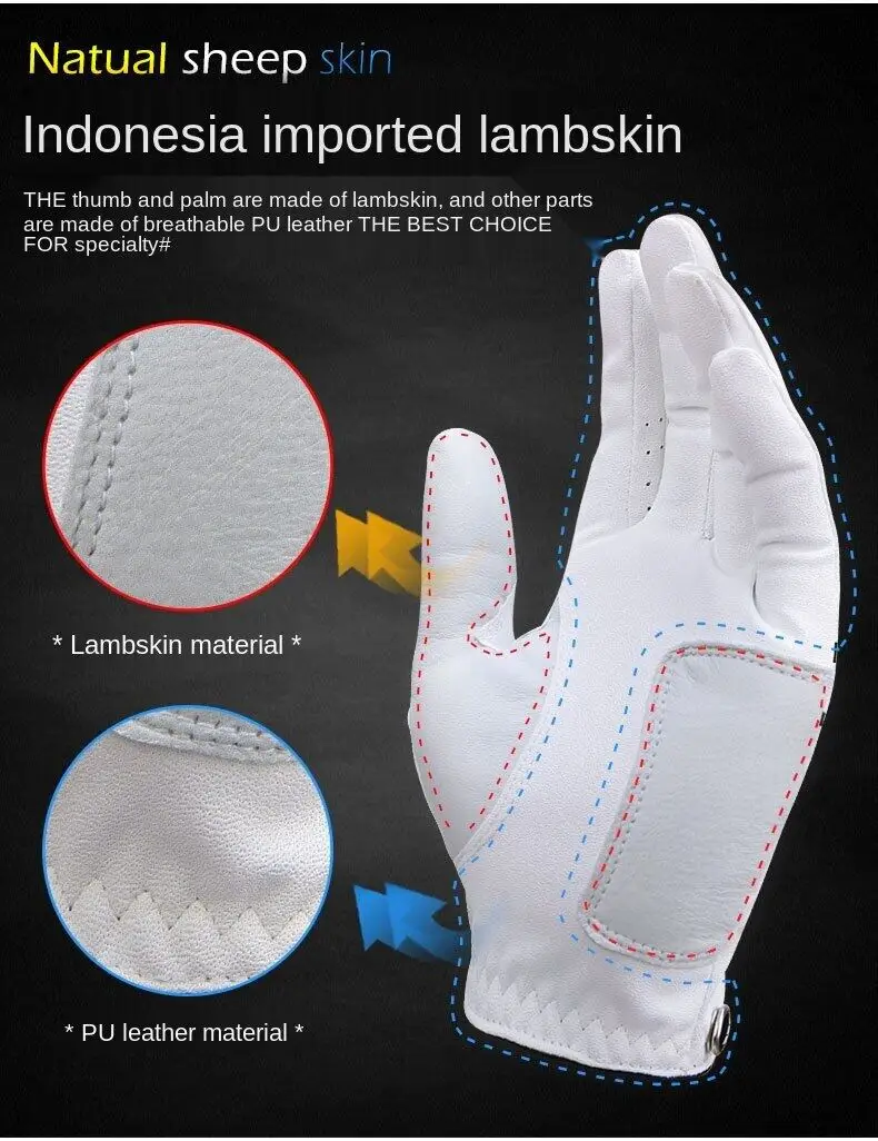 Men Golf Gloves White Breathable Kid-lambskin Genuine Leather Sport Hand Glove Wear Single Left Right Handed Batting ST022