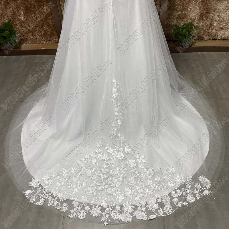 RODDRSYA Lace Wedding Dresses Long Sleeves Civil High V-neckline vestidos de novia Sparkling A-line Tulle Bridal Gown Plus Size
