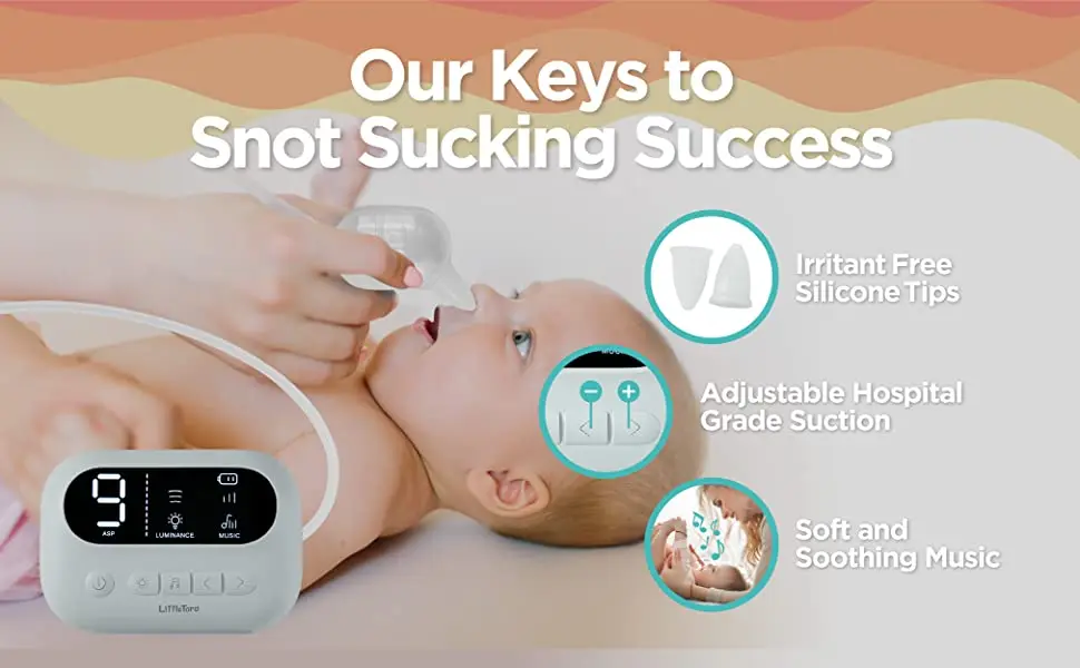 Baby Nasal Aspirator Electric Nose Cleaner with Built-In Music & Night Light Rechargeable Nose Booger Sucker for Infants Babies