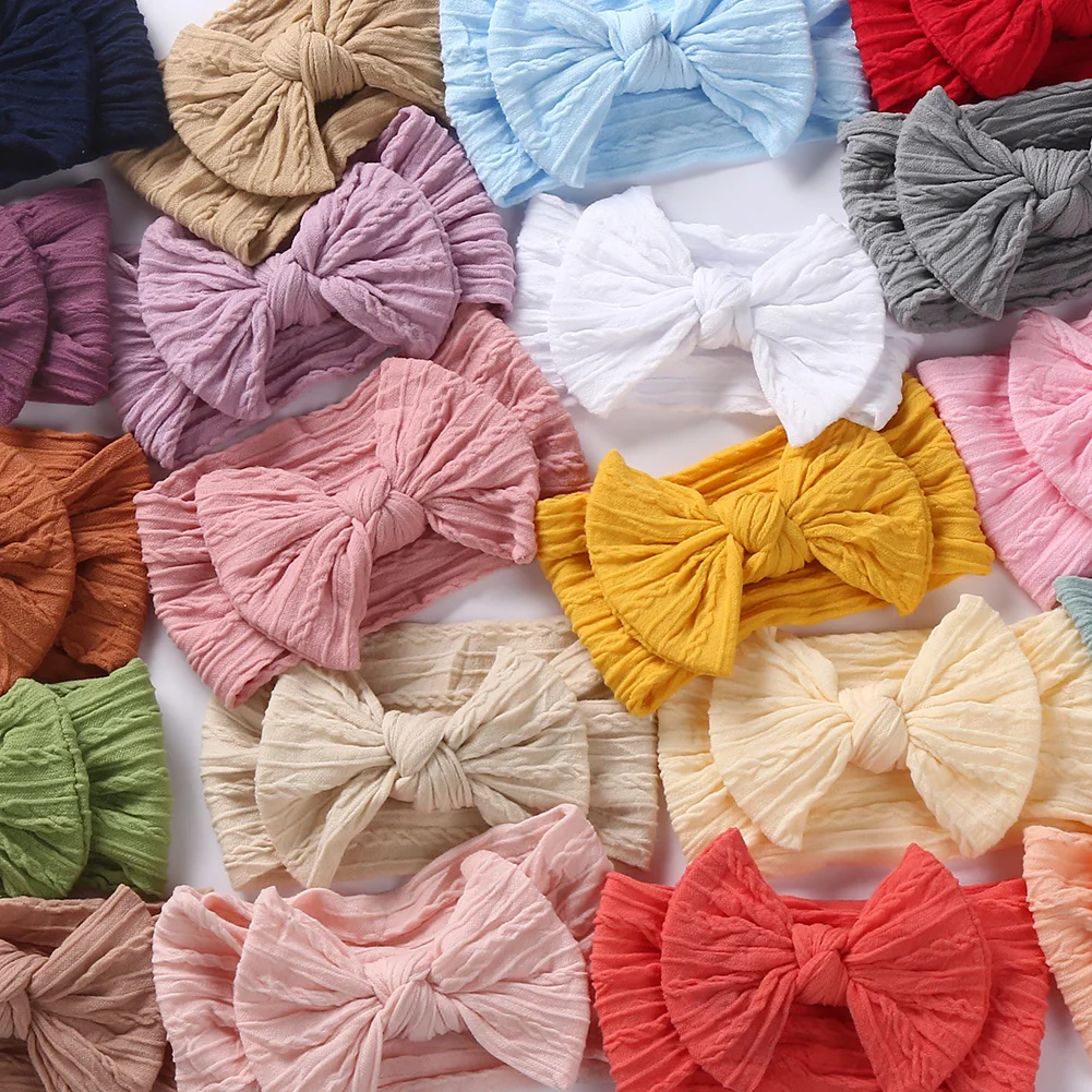 20Pcs/Lot Solid Cable Bow Baby Turban Headband Kids Nylon Layers Elastic Headwraps Newborn Boy Girl Hair Band Accessories