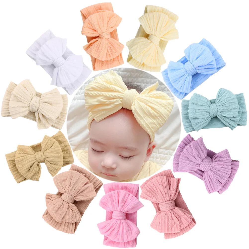 20Pcs/Lot Solid Cable Bow Baby Turban Headband Kids Nylon Layers Elastic Headwraps Newborn Boy Girl Hair Band Accessories