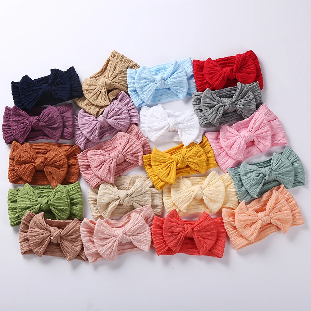 20Pcs/Lot Solid Cable Bow Baby Turban Headband Kids Nylon Layers Elastic Headwraps Newborn Boy Girl Hair Band Accessories