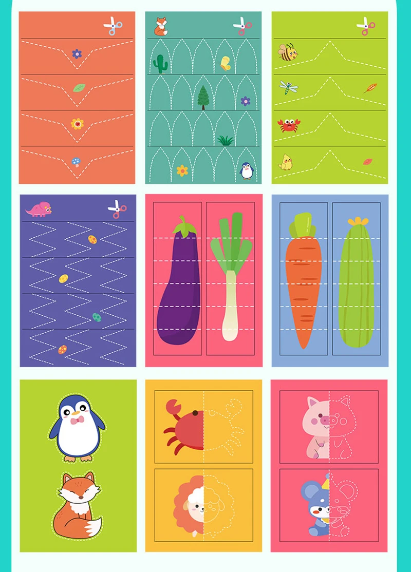 Preschool Cutting Pasting Cut Lines Fruits Animals Paper Projects Kids Learn Scissor Skills Activity Book & Safe Scissors