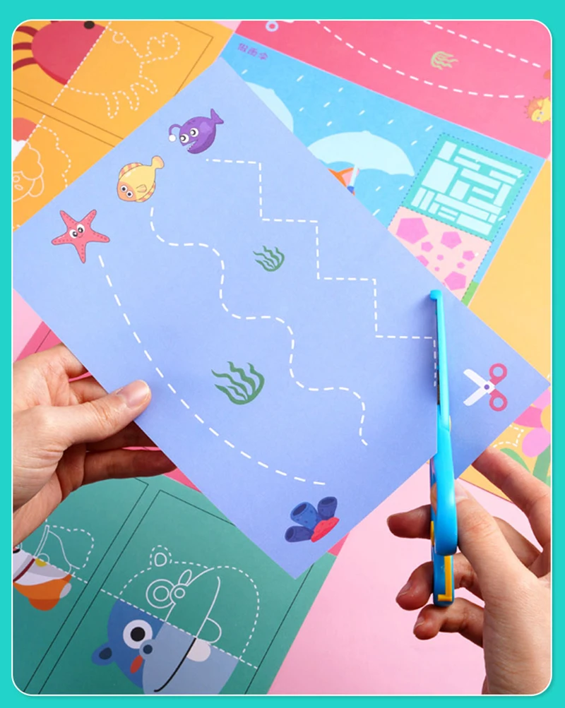 Preschool Cutting Pasting Cut Lines Fruits Animals Paper Projects Kids Learn Scissor Skills Activity Book & Safe Scissors