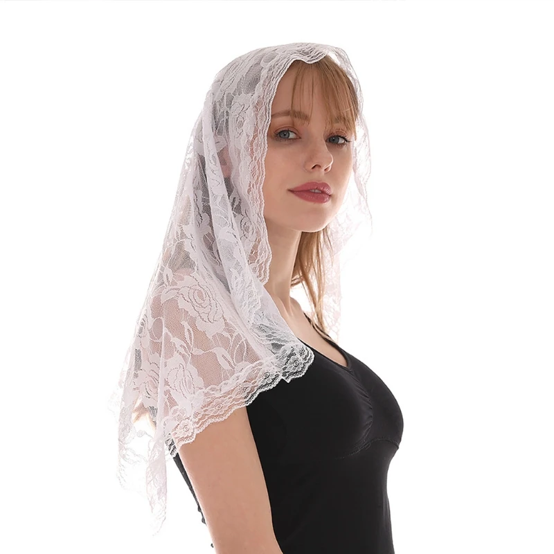 Lace Mantilla Veil Soft and Comfortable 2 Colors Black and White Spanish Style Rose Lace Veil Head Covering D Shape
