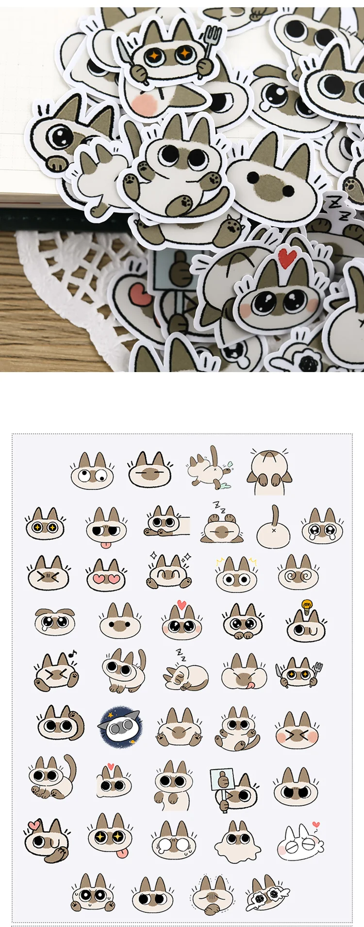 44pcs Cute Hand Account Cartoon Cat Stickers Hand Account Net Red Diy Album Ins Decoration Material