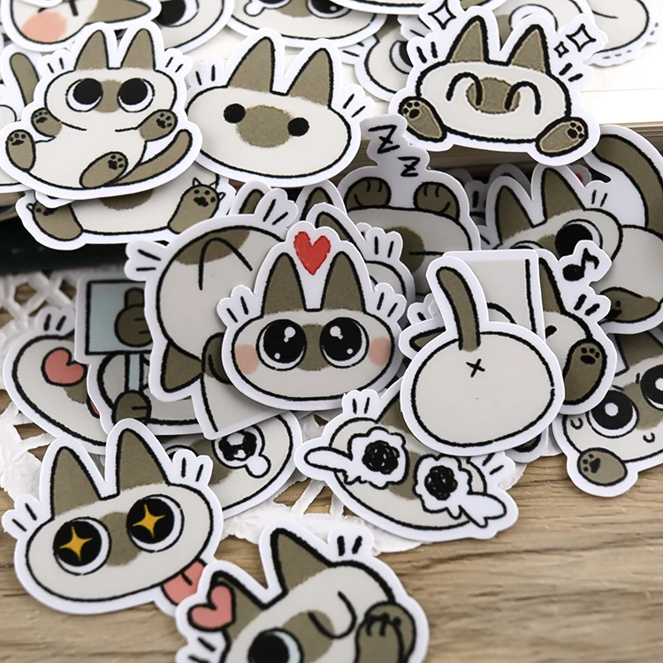 44pcs Cute Hand Account Cartoon Cat Stickers Hand Account Net Red Diy Album Ins Decoration Material