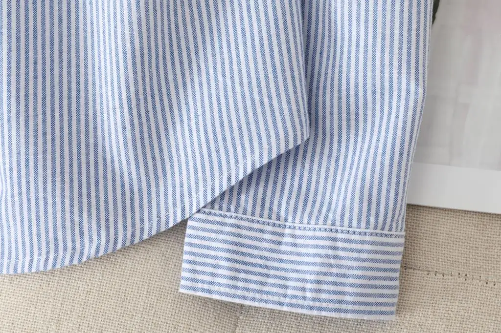 Casual Cotton Women's Oxford Shirt 2026 Autumn New Good Quality Woman Blouse and Tops Lady White Blue Striped Shirts Clothes