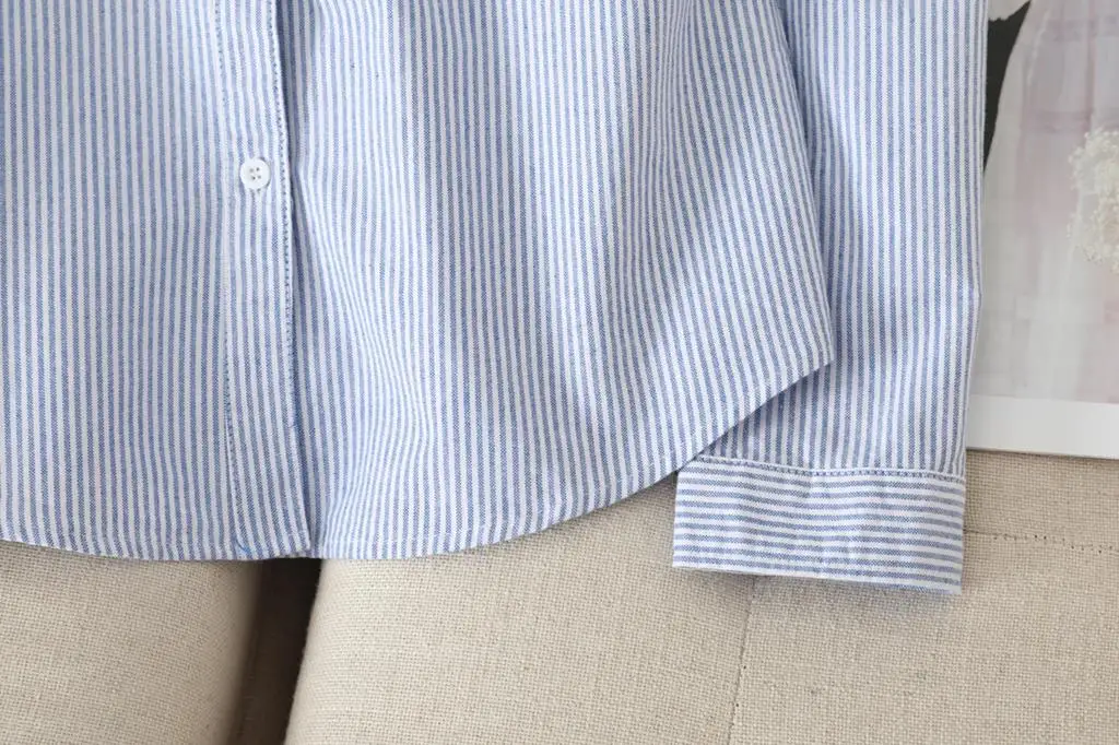 Casual Cotton Women's Oxford Shirt 2026 Autumn New Good Quality Woman Blouse and Tops Lady White Blue Striped Shirts Clothes