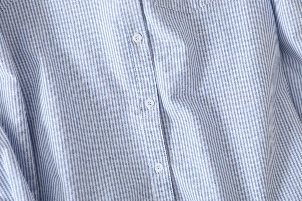 Casual Cotton Women's Oxford Shirt 2026 Autumn New Good Quality Woman Blouse and Tops Lady White Blue Striped Shirts Clothes