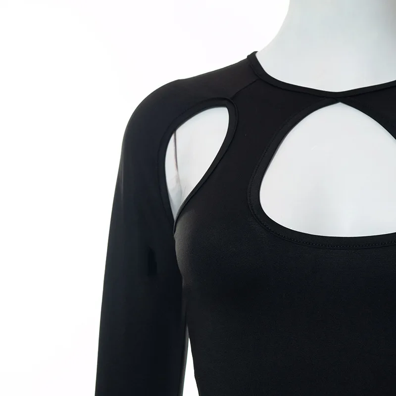 Side with Me 2024 Summer Long Sleeve Cropped Corset Women Top Sexy Aesthetic Club O Neck Fairy Grunge Black Women's T-Shirt